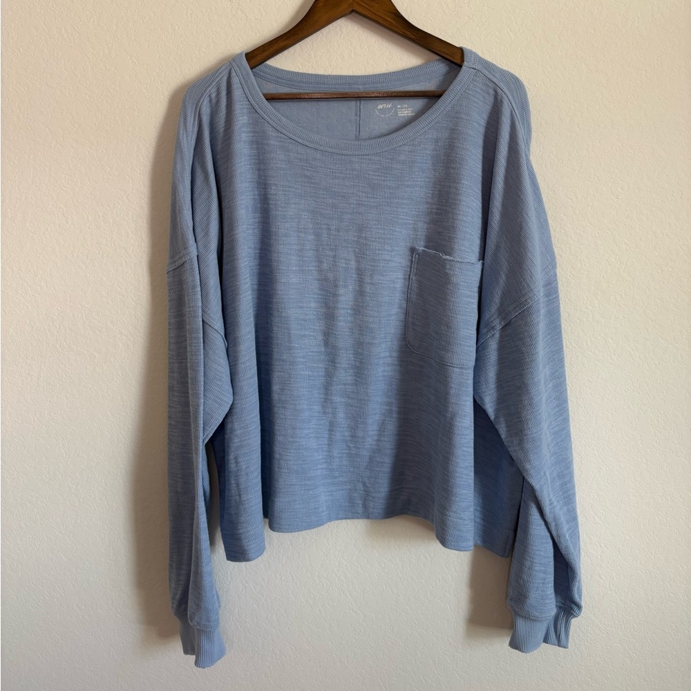 NWT Aerie Boyfriend Carolina Blue Oversized Pocket Long Sleeve Shirt Size XXL